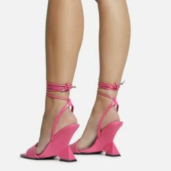 EGO Crashing Lace Up Square Toe Cut Out Wedge Heel In Pink Patent -EGO Sales Store 28 10 22 fw25903 sq