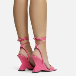 EGO Crashing Lace Up Square Toe Cut Out Wedge Heel In Pink Patent -EGO Sales Store 28 10 22 fw25904 sq
