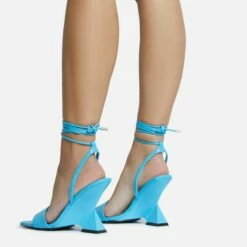 EGO Crashing Lace Up Square Toe Cut Out Wedge Heel In Blue Patent -EGO Sales Store 28 10 22 fw25908 sq
