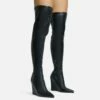 EGO Fired-Up Pointed Toe Wedge Heel Over The Knee Thigh High Sock Boot In Black Faux Leather -EGO Sales Store 28 10 22 fw25916 sq 1