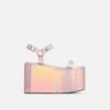 EGO Jester Velcro Strap Detail Extreme Platform Wedge Heel In Pink Metallic Faux Leather
