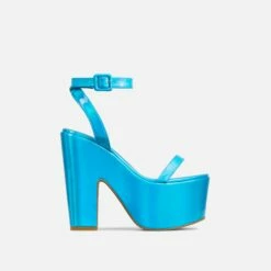 EGO Lina Ankle Strap Platform Wedge Heel In Blue Metallic Faux Leather -EGO Sales Store 28 10 22 fw25949 sq