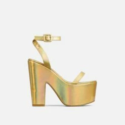 EGO Lina Ankle Strap Platform Wedge Heel In Gold Metallic Faux Leather -EGO Sales Store 28 10 22 fw25950 sq