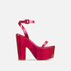 EGO Lina Ankle Strap Platform Wedge Heel In Pink Metallic Faux Leather -EGO Sales Store 28 10 22 fw25952 sq