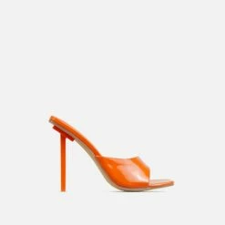EGO Ditzy Square Peep Toe Stiletto Heel Mule In Orange Patent -EGO Sales Store 28 10 22 fw25956 sq
