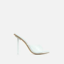 EGO Ditzy Square Peep Toe Stiletto Heel Mule In White Patent -EGO Sales Store 28 10 22 fw25958 sq