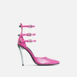 EGO Military Triple Strap Detail Pointed Toe Metallic Heel In Pink Patent -EGO Sales Store 28 10 22 fw25968 sq