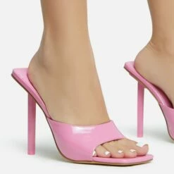 EGO Ditzy Square Peep Toe Stiletto Heel Mule In Pink Patent -EGO Sales Store 28 10 22 fw28021 sq