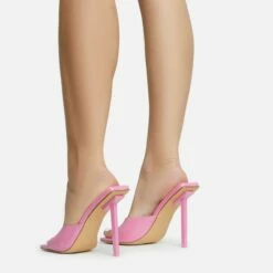 EGO Ditzy Square Peep Toe Stiletto Heel Mule In Pink Patent -EGO Sales Store 28 10 22 fw28022 sb