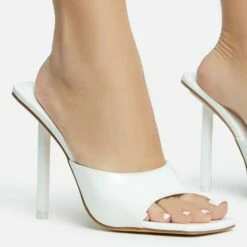 EGO Ditzy Square Peep Toe Stiletto Heel Mule In White Patent -EGO Sales Store 28 10 22 fw28026 sq