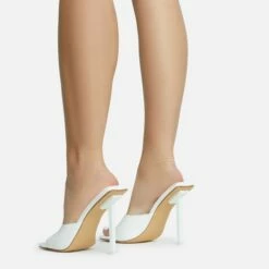 EGO Ditzy Square Peep Toe Stiletto Heel Mule In White Patent -EGO Sales Store 28 10 22 fw28027 sb