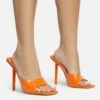 EGO Ditzy Square Peep Toe Stiletto Heel Mule In Orange Patent -EGO Sales Store 28 10 22 fw28030 s