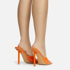 EGO Ditzy Square Peep Toe Stiletto Heel Mule In Orange Patent -EGO Sales Store 28 10 22 fw28033 sb2
