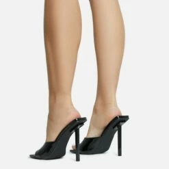 EGO Ditzy Square Peep Toe Stiletto Heel Mule In Black Patent -EGO Sales Store 28 10 22 fw28037 sb