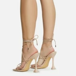 EGO Love-To-Hate Lace Up Strappy Square Toe Statement Heel In Nude Faux Leather -EGO Sales Store 28 10 22 fw28063 sq