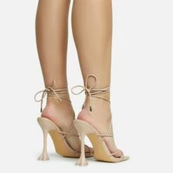 EGO Love-To-Hate Lace Up Strappy Square Toe Statement Heel In Nude Faux Leather -EGO Sales Store 28 10 22 fw28064 sq