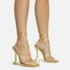 EGO Love-To-Hate Lace Up Strappy Square Toe Statement Heel In Gold Faux Leather -EGO Sales Store 28 10 22 fw28070 sq