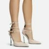 EGO Military Triple Strap Detail Pointed Toe Metallic Heel In Nude Patent -EGO Sales Store 28 10 22 fw28093 sq
