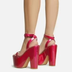 EGO Lina Ankle Strap Platform Wedge Heel In Pink Metallic Faux Leather -EGO Sales Store 28 10 22 fw28130 sb