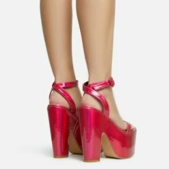EGO Lina Ankle Strap Platform Wedge Heel In Pink Metallic Faux Leather -EGO Sales Store 28 10 22 fw28131 sb2