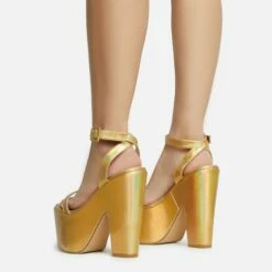 EGO Lina Ankle Strap Platform Wedge Heel In Gold Metallic Faux Leather -EGO Sales Store 28 10 22 fw28141 sb2