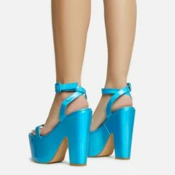 EGO Lina Ankle Strap Platform Wedge Heel In Blue Metallic Faux Leather -EGO Sales Store 28 10 22 fw28146 sb2