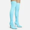 EGO Alabama Pointed Toe Over The Knee Thigh High Long Sock Boot In Blue Lycra