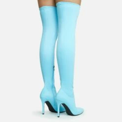 EGO Alabama Pointed Toe Over The Knee Thigh High Long Sock Boot In Blue Lycra -EGO Sales Store 28 10 22 fw28152 sq