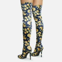 EGO Alabama Pointed Toe Over The Knee Thigh High Long Sock Boot In Floral Print Lycra -EGO Sales Store 28 10 22 fw28156 sq