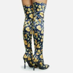 EGO Alabama Pointed Toe Over The Knee Thigh High Long Sock Boot In Floral Print Lycra -EGO Sales Store 28 10 22 fw28157 sq