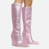 EGO Rowen Pointed Toe Wedge Heel Knee High Long Boot In Pink Diamante -EGO Sales Store 28 10 22 fw28184 sq
