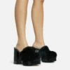 EGO Smoothie Faux Fur Detail Closed Toe Platform Block Heel Mule In Black Patent -EGO Sales Store 28 10 22 fw28219 sqq