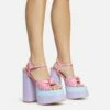 EGO Draper Knotted Detail Platform Block Heel In Pink Multi Faux Leather