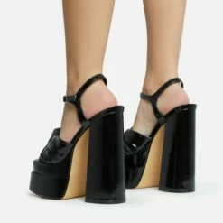 EGO Draper Knotted Detail Platform Block Heel In Black Faux Leather -EGO Sales Store 28 10 22 fw28241 sq