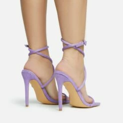 EGO Lena-Olin Cross Ankle Strap Square Toe Stiletto Heel In Lilac Faux Suede -EGO Sales Store 28 10 22 fw28247 sb2