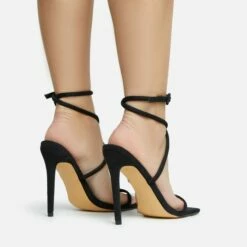 EGO Lena-Olin Cross Ankle Strap Square Toe Stiletto Heel In Black Faux Suede -EGO Sales Store 28 10 22 fw28254 sb2