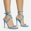 EGO Lena-Olin Cross Ankle Strap Square Toe Stiletto Heel In Blue Faux Suede -EGO Sales Store 28 10 22 fw28256 s