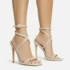 EGO Lena-Olin Cross Ankle Strap Square Toe Stiletto Heel In Nude Faux Suede -EGO Sales Store 28 10 22 fw28261 s