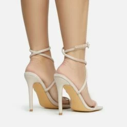 EGO Lena-Olin Cross Ankle Strap Square Toe Stiletto Heel In Nude Faux Suede -EGO Sales Store 28 10 22 fw28264 sb2