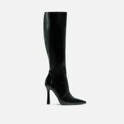 EGO Forest Pointed Toe Stiletto Heel Knee High Long Boot In Black Patent -EGO Sales Store 28 10 22 fw28402 sq