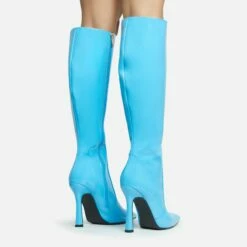 EGO Forest Pointed Toe Stiletto Heel Knee High Long Boot In Blue Patent -EGO Sales Store 28 10 22 fw28443 sq