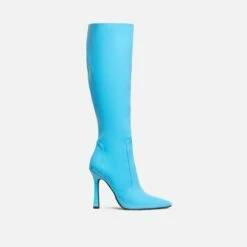 EGO Forest Pointed Toe Stiletto Heel Knee High Long Boot In Blue Patent -EGO Sales Store 28 10 22 fw28444 sq