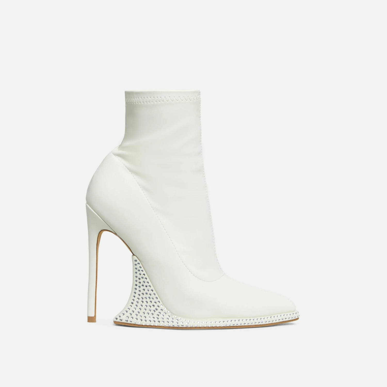 EGO Ida Diamante Detail Pointed Toe Statement Platform Stiletto Heel Ankle Sock Boot In Cream Faux Leather 7 EGO Ida Diamante Detail Pointed Toe Statement Platform Stiletto Heel Ankle Sock Boot In Cream Faux Leather - Image 5