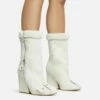 EGO Mayu Faux Fur Buckle Detail Square Toe Wedge Heel Ankle Biker Boot In Cream Faux Suede -EGO Sales Store 28 10 22 fw28462 sq