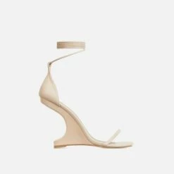 EGO Time-Flies Lace Up Square Toe Cut Out Wedge Heel In Nude Faux Leather -EGO Sales Store 28 10 22 fw30006 sq