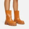 EGO Fayre Chunky Sole Ankle Biker Boot In Tan Brown Faux Leather -EGO Sales Store 2 12 21 cutouts onfoot2530 copy