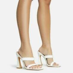 EGO Jupiter-Empire Double Strap Detail Square Toe Flared Block Heel Mule In White Patent