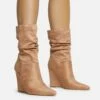 EGO Baize Pointed Toe Wedge Heel Slouched Ankle Boot In Nude Faux Suede -EGO Sales Store 30 11 22 fw31556 sq
