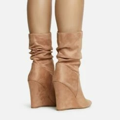EGO Baize Pointed Toe Wedge Heel Slouched Ankle Boot In Nude Faux Suede -EGO Sales Store 30 11 22 fw31560 sq