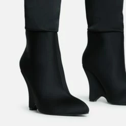 EGO Lennox Pointed Toe Wedge Heel Knee High Long Boot In Black Lycra -EGO Sales Store 30 11 22 fw31569 sq